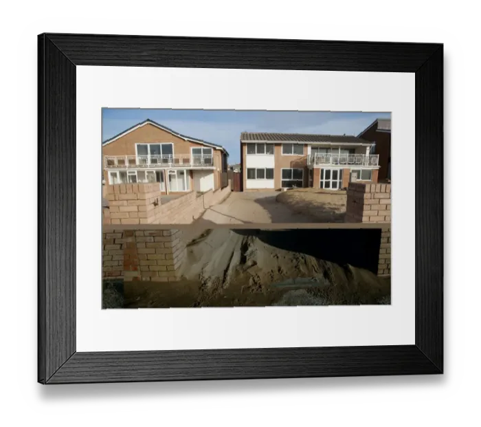 Framed Print : Sand blown from beach and dunes onto garden in seaside resort town, Lytham St. Anne s, Lancashire, England, january Framed Print : Sand blown from beach and dunes onto garden in seaside resort town, Lytham St. Anne s, Lancashire, England, january