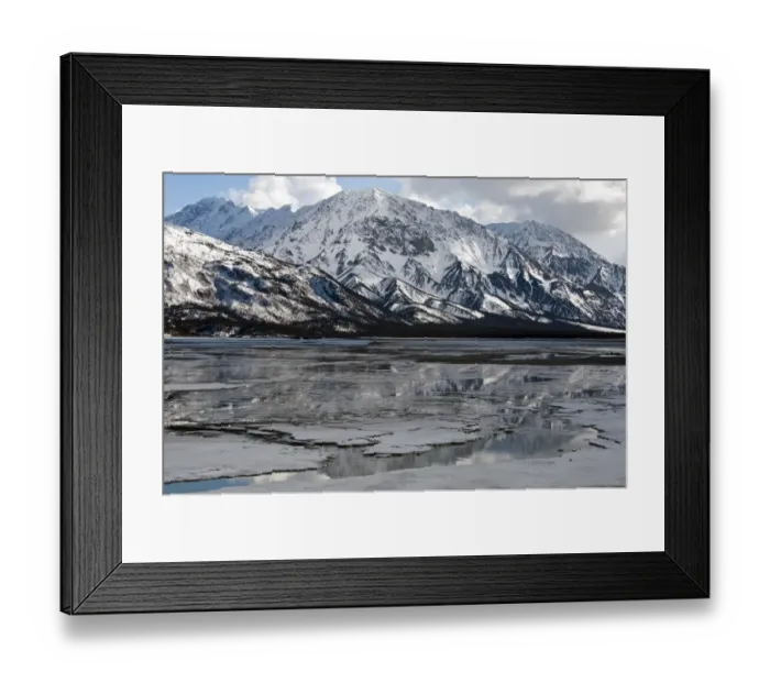 Framed Print : View of melting ice on lake and snow covered mountains, Kluane Lake, Kluane N. P. Yukon, Canada, april Framed Print : View of melting ice on lake and snow covered mountains, Kluane Lake, Kluane N. P. Yukon, Canada, april