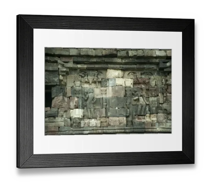 Framed Print : Reliefs on Buddhist temple walls, Plaosan Lor, Candi Plaosan, Prambanan District, Central Java, Indonesia