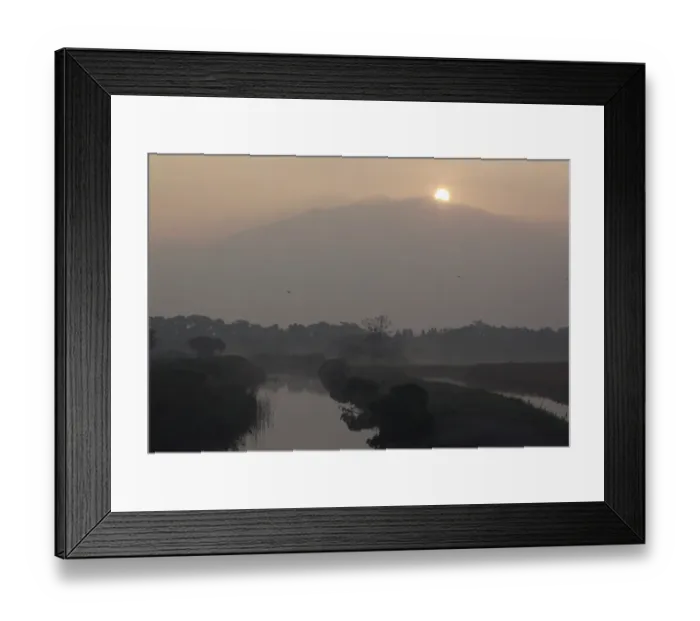 Framed Print : View of misty marshland habitat at sunrise, Mai Po Nature Reserve, Hong Kong, China, december Framed Print : View of misty marshland habitat at sunrise, Mai Po Nature Reserve, Hong Kong, China, december