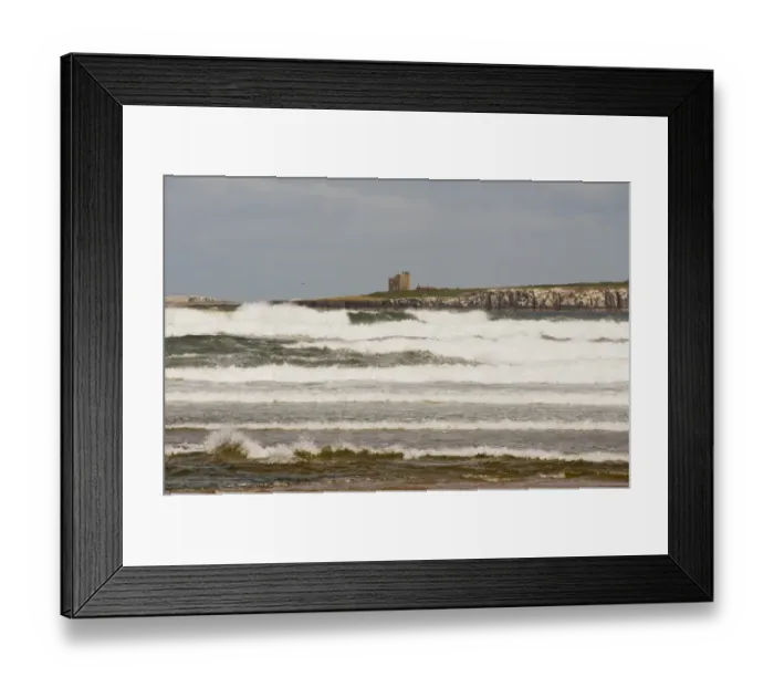 Framed Print : View of chapel and tower on island in rough sea, Inner Farne, looking across Inner Sound, Bamburgh, Northumberland