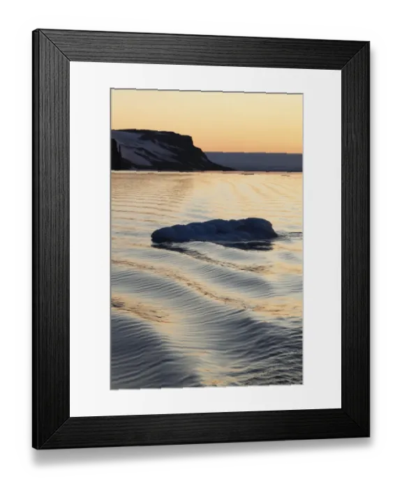 Framed Print : View of waves and ice floe at sunset, Arctic Sea, Spitsbergen, Svalbard, august