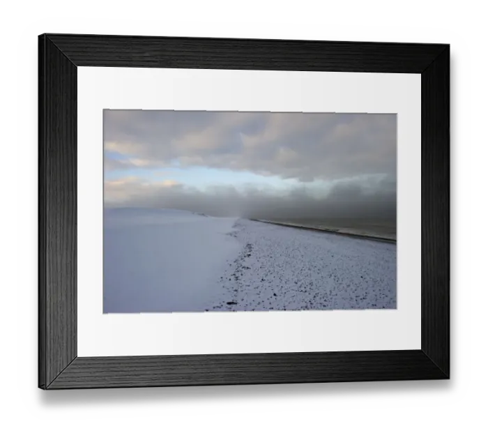 Framed Print : View of snow covered beach, Salthouse, Norfolk, England, december