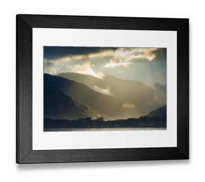 Framed Print : Sunset and clouds over hills and sea loch, Loch Linnhe, Onich, Highlands, Scotland april