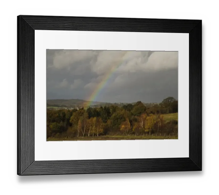 Framed Print : Rainbow over copse of mixed woodland, Pulborough Brooks RSPB Reserve, West Sussex, England, november Framed Print : Rainbow over copse of mixed woodland, Pulborough Brooks RSPB Reserve, West Sussex, England, november