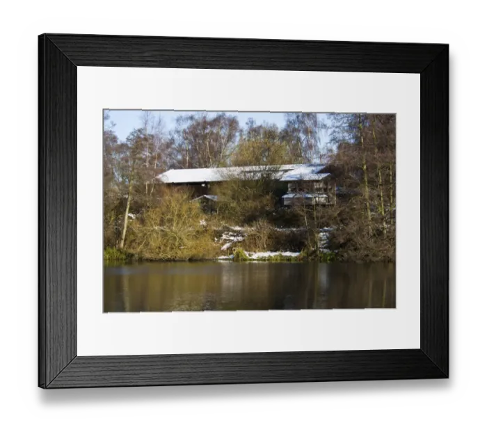 Framed Print : Snow covered Jeffrey Harrison visitor centre and Grebe Hide overlooking lake, West Lake, Sevenoaks Wildlife Reserve Framed Print : Snow covered Jeffrey Harrison visitor centre and Grebe Hide overlooking lake, West Lake, Sevenoaks Wildlife Reserve