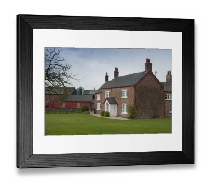 Framed Print : Red brick farmhouse, Cheshire, England, april Framed Print : Red brick farmhouse, Cheshire, England, april