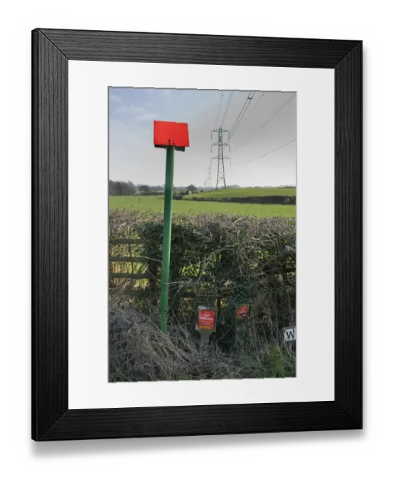 Framed Print : Gas pipeline marker in farmland, Street, Lancaster, Lancashire, England, march Framed Print : Gas pipeline marker in farmland, Street, Lancaster, Lancashire, England, march