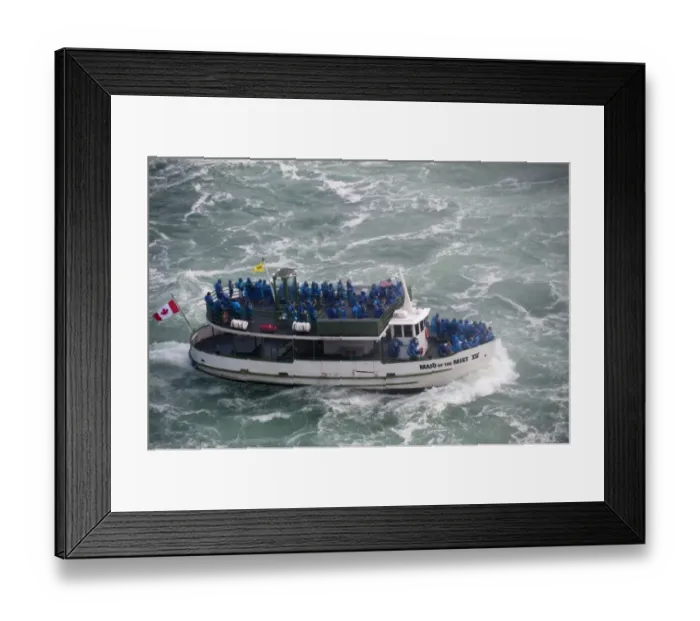 Framed Print : Maid of the Mist tour boat with tourists viewing waterfall, Horseshoe Falls, Niagara Falls, Niagara River, Ontario Framed Print : Maid of the Mist tour boat with tourists viewing waterfall, Horseshoe Falls, Niagara Falls, Niagara River, Ontario