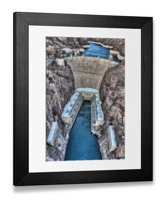 Framed Print : Arch-gravity dam on river, Hoover Dam, Lake Mead, Black Canyon, Colorado River, Arizona / Nevada border, U. S. A. january Framed Print : Arch-gravity dam on river, Hoover Dam, Lake Mead, Black Canyon, Colorado River, Arizona / Nevada border, U. S. A. january