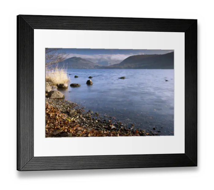 Framed Print : View of upland lake looking from west shore towards Barton Fell, Ullswater, Lake District, Cumbria, England, november Framed Print : View of upland lake looking from west shore towards Barton Fell, Ullswater, Lake District, Cumbria, England, november
