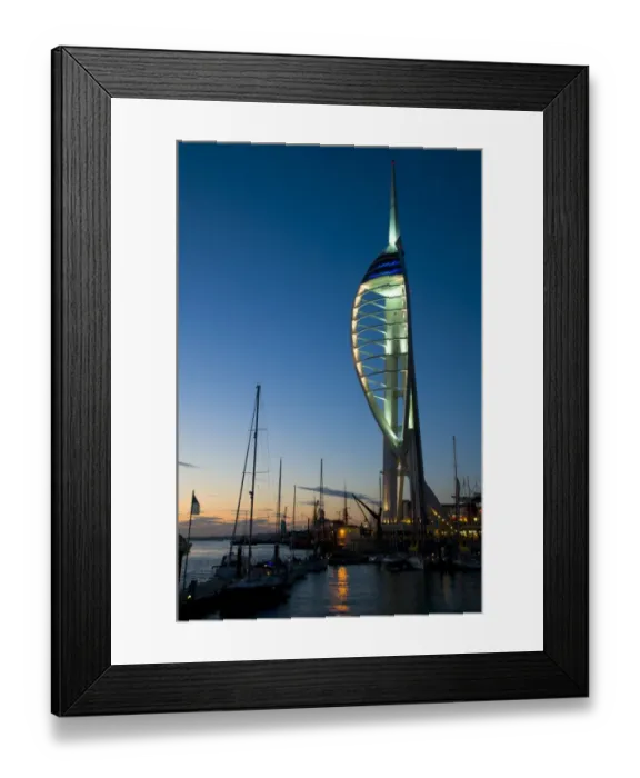 Framed Print : View of harbour and waterfront with Spinnaker Tower illuminated after sunset, Portsmouth Harbour, Portsmouth Framed Print : View of harbour and waterfront with Spinnaker Tower illuminated after sunset, Portsmouth Harbour, Portsmouth