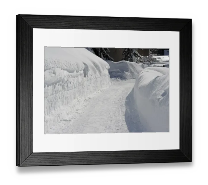 Framed Print : Road cleared through snowdrifts, Davos, Graubunden, Swiss Alps, Switzerland, january Framed Print : Road cleared through snowdrifts, Davos, Graubunden, Swiss Alps, Switzerland, january