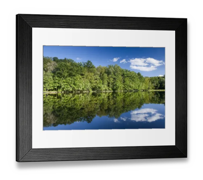 Framed Print : Woodland and clouds reflected in quiet lake, Bushkill Falls, Poconos Mountains, near Delaware Water Gap, Pennsylvania Framed Print : Woodland and clouds reflected in quiet lake, Bushkill Falls, Poconos Mountains, near Delaware Water Gap, Pennsylvania