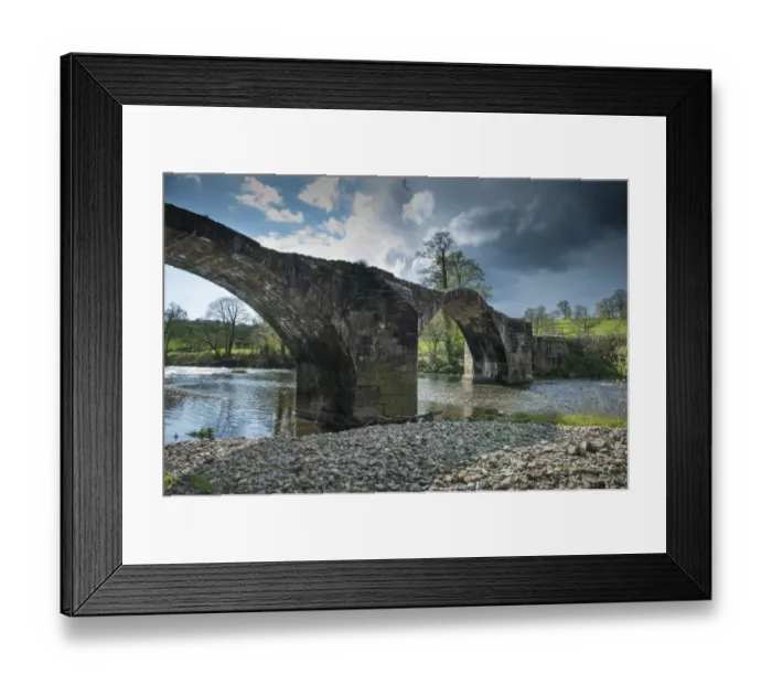 Framed Print : View of disused packhorse bridge over river, Cromwells Bridge, River Hodder, Hurst Green, Lancashire, England, april Framed Print : View of disused packhorse bridge over river, Cromwells Bridge, River Hodder, Hurst Green, Lancashire, England, april