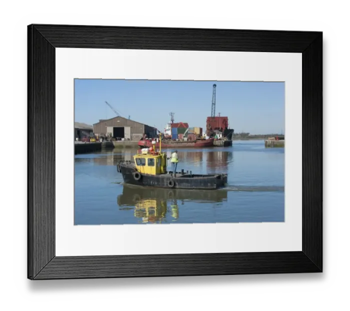 Framed Print : Boats in dock, Glasson Dock, River Lune, Lancaster, Lancashire, England, march