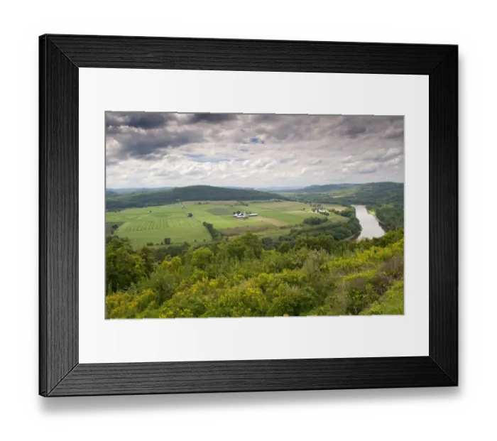 Framed Print : View over rolling farmland and river, overlooking site for planned settlement of refugees fleeing after French Framed Print : View over rolling farmland and river, overlooking site for planned settlement of refugees fleeing after French