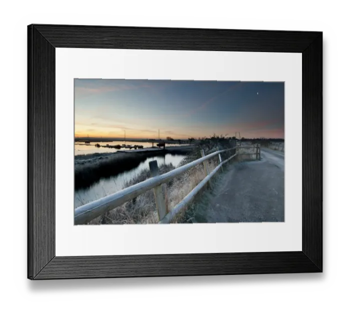 Framed Print : View of flooded wetland habitat and pull-in viewing point at sunrise, East Flood, Oare Marshes Nature Reserve Framed Print : View of flooded wetland habitat and pull-in viewing point at sunrise, East Flood, Oare Marshes Nature Reserve