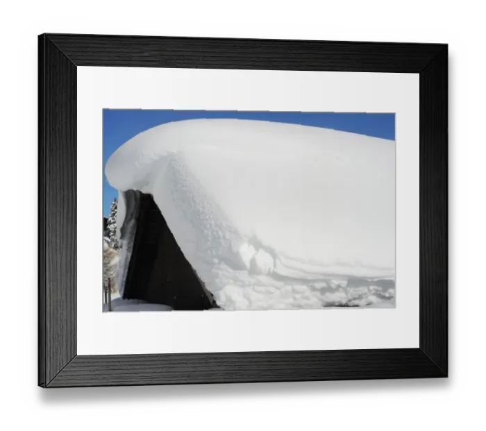 Framed Print : Deep snow on chalet roof, Davos, Graubunden, Swiss Alps, Switzerland, january Framed Print : Deep snow on chalet roof, Davos, Graubunden, Swiss Alps, Switzerland, january