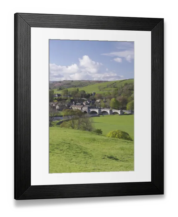 Framed Print : View of five arched stone bridge over River Wharfe, pasture, trees and village, Burnsall, Wharfedale Framed Print : View of five arched stone bridge over River Wharfe, pasture, trees and village, Burnsall, Wharfedale