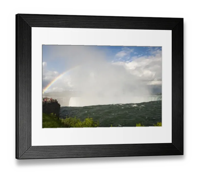 Framed Print : Rainbow forming in spray over waterfall, with tourists on viewing platform, Horseshoe Falls, Niagara Falls Framed Print : Rainbow forming in spray over waterfall, with tourists on viewing platform, Horseshoe Falls, Niagara Falls