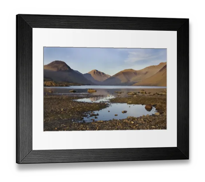 Framed Print : View of lake in evening light, with Great Gable and other fells in background, Wastwater, Wasdale Valley Framed Print : View of lake in evening light, with Great Gable and other fells in background, Wastwater, Wasdale Valley