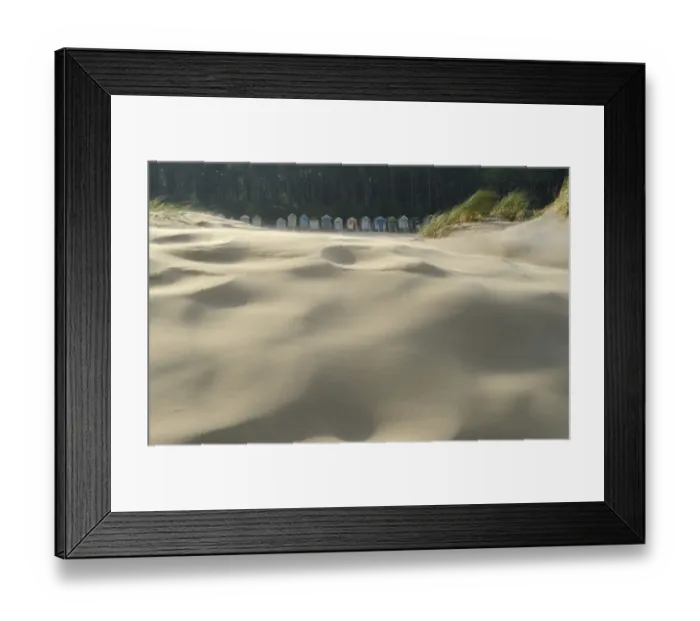 Framed Print : Sand dunes with windblown sand, beach huts in background, between Holkham and Wells-next-the-sea, North Norfolk Framed Print : Sand dunes with windblown sand, beach huts in background, between Holkham and Wells-next-the-sea, North Norfolk