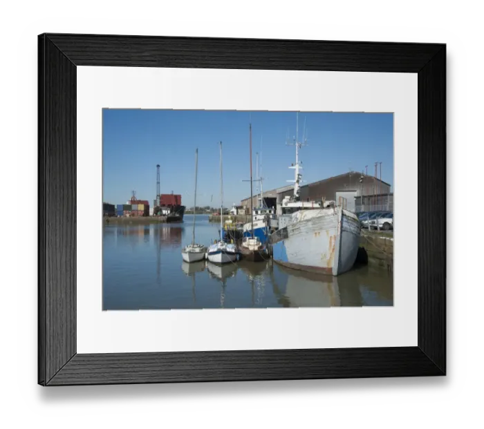 Framed Print : Boats in dock, Glasson Dock, River Lune, Lancaster, Lancashire, England, march Framed Print : Boats in dock, Glasson Dock, River Lune, Lancaster, Lancashire, England, march