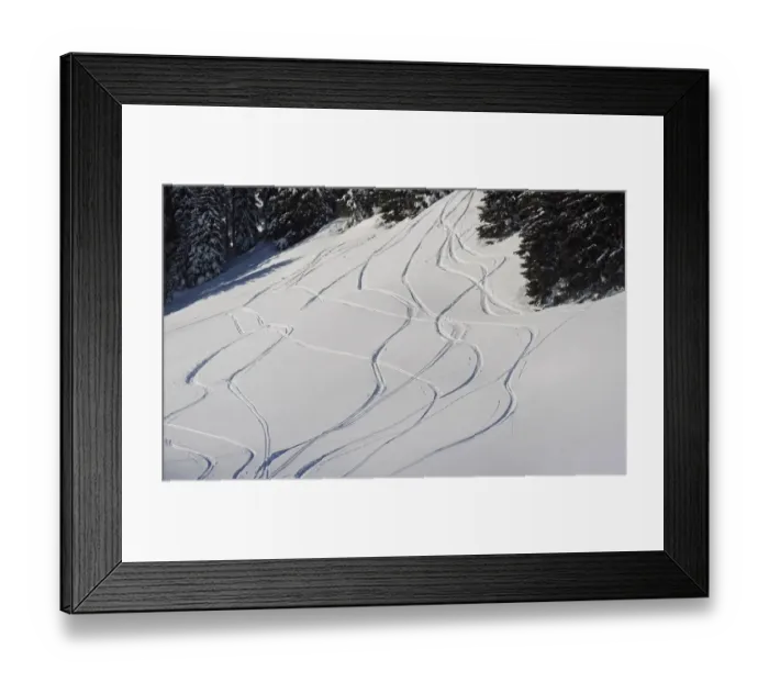Framed Print : Skiing trails on snow covered mountain slope, Davos, Graubunden, Swiss Alps, Switzerland, january Framed Print : Skiing trails on snow covered mountain slope, Davos, Graubunden, Swiss Alps, Switzerland, january