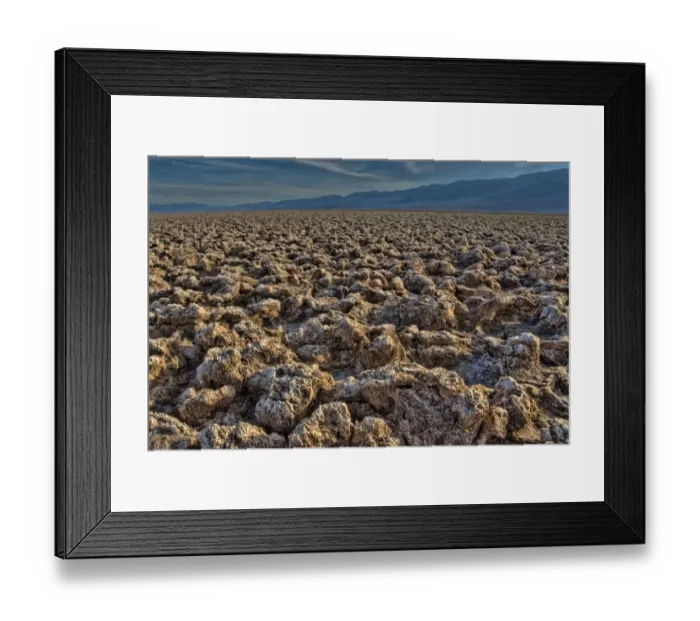 Framed Print : Crust of halite salt crystal formations on saltpan, Devils Golf Course, Death Valley N. P Framed Print : Crust of halite salt crystal formations on saltpan, Devils Golf Course, Death Valley N. P