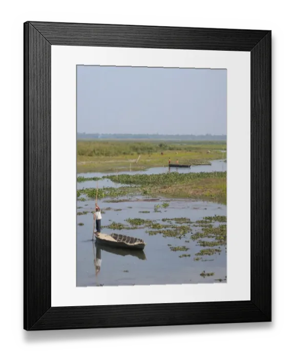 Framed Print : Man punting boat on river, Dibru-Saikhowa, Assam, India, february