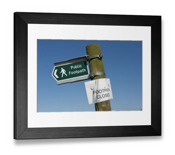 Framed Print : Public Footpath and Footpath Closed signs, Winmarleigh, Lancashire, England, march Framed Print : Public Footpath and Footpath Closed signs, Winmarleigh, Lancashire, England, march