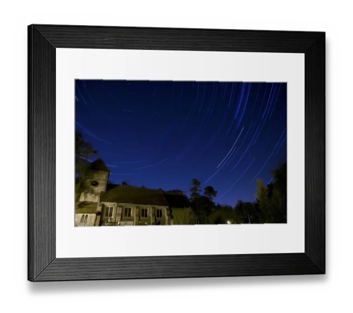 Framed Print : Stars revolving around Polaris (Pole Star) over church at night, Farnborough Church, Farnborough, Kent, England