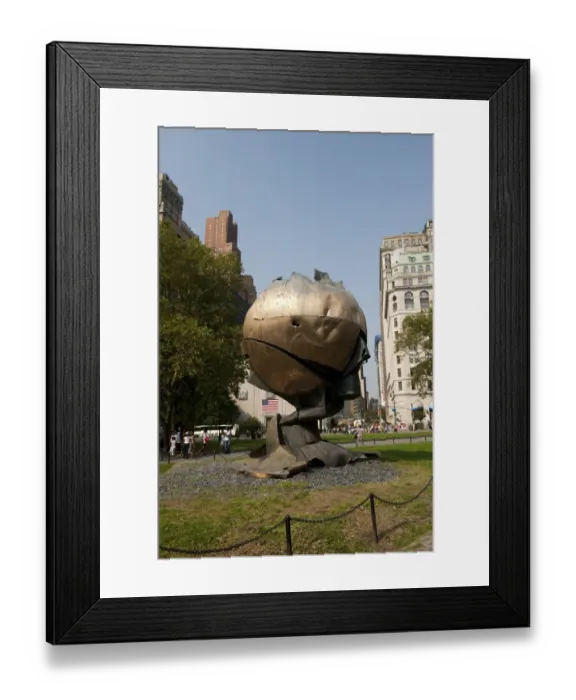 Framed Print : The Sphere, sculpture which orginally stood near World Trade Centre and survived 9 / 11 terrorist attack Framed Print : The Sphere, sculpture which orginally stood near World Trade Centre and survived 9 / 11 terrorist attack