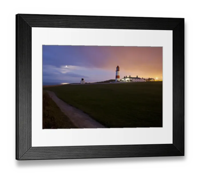 Framed Print : View of coastline and lighthouse at sunset, Souter Lighthouse, Marsden Bay, South Shields, County Durham, England Framed Print : View of coastline and lighthouse at sunset, Souter Lighthouse, Marsden Bay, South Shields, County Durham, England
