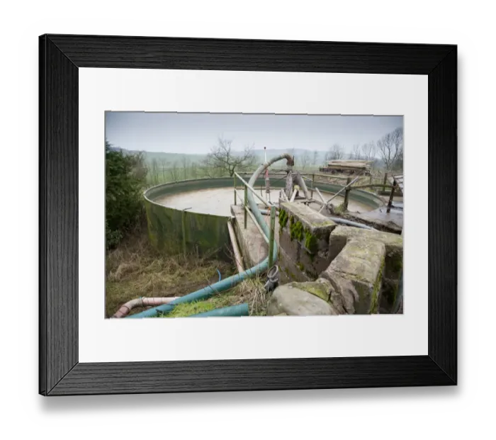 Framed Print : Slurry store for dairy cattle, Dumfries, Scotland, january