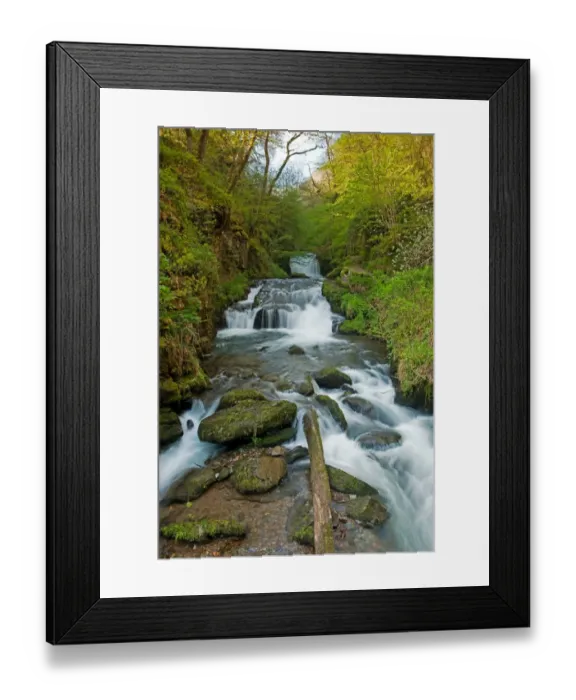 Framed Print : Waterfall situated at confluence of East Lyn River and Hoar Oak Water, Watersmeet Falls, Lynmouth, North Devon Framed Print : Waterfall situated at confluence of East Lyn River and Hoar Oak Water, Watersmeet Falls, Lynmouth, North Devon