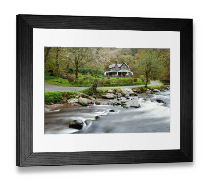Framed Print : Watersmeet House and Tea Room, situated at confluence of East Lyn River and Hoar Oak Water, Barton Wood, Lynmouth Framed Print : Watersmeet House and Tea Room, situated at confluence of East Lyn River and Hoar Oak Water, Barton Wood, Lynmouth