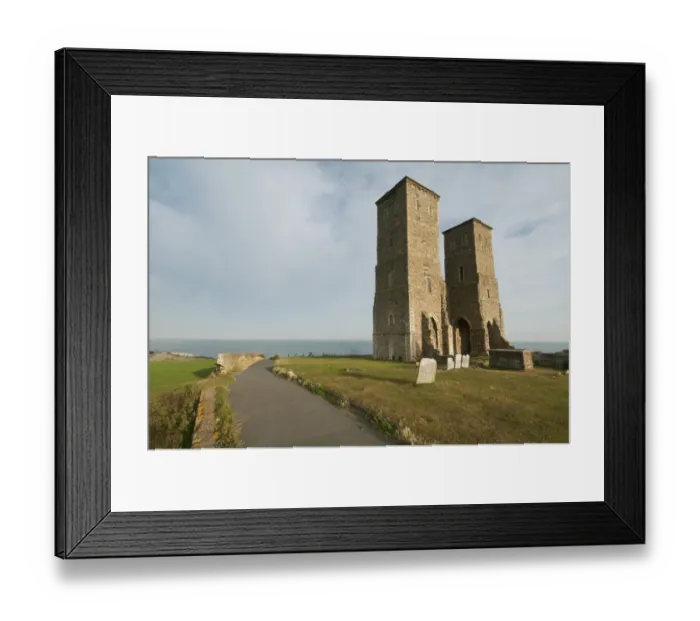 Framed Print : View of 12th Century ruined church and coast, St. Marys Church, Reculver, Kent, England, August Framed Print : View of 12th Century ruined church and coast, St. Marys Church, Reculver, Kent, England, August