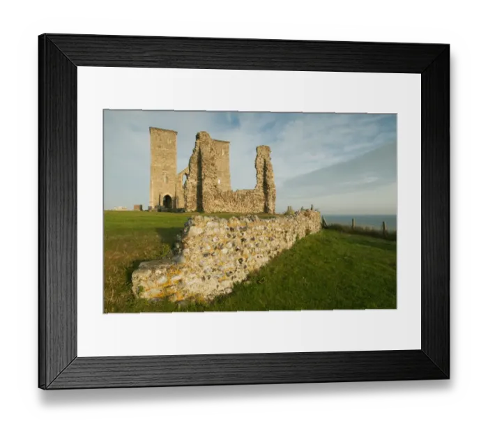 Framed Print : View of 12th Century ruined church and coast, St. Marys Church, Reculver, Kent, England, August Framed Print : View of 12th Century ruined church and coast, St. Marys Church, Reculver, Kent, England, August