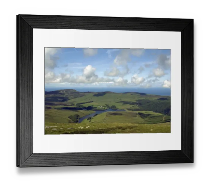 Framed Print : View from summit of mountain, Snaefell, Isle of Man, june