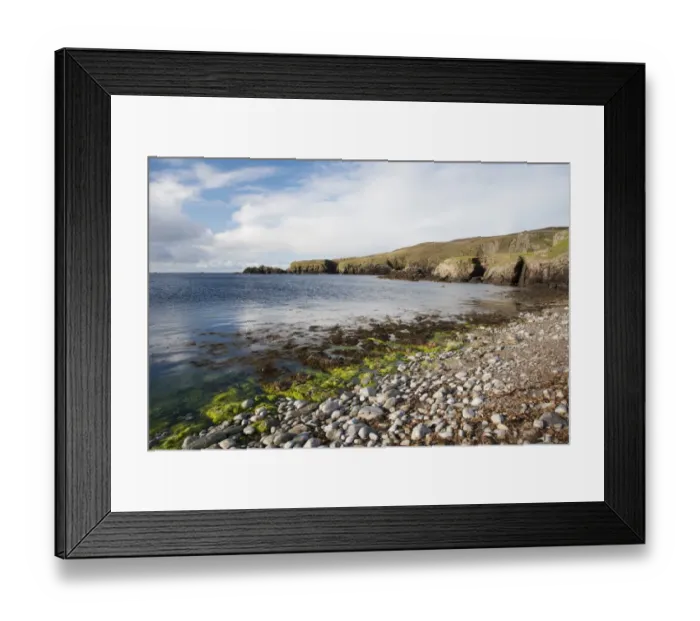 Framed Print : View of rocky beach and cliffs, Funzie Bay, Fetlar, Shetland Islands, Scotland, June