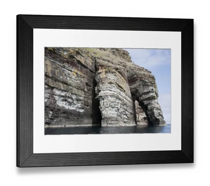 Framed Print : Sea cliff and arch rock formation, Giants Fingers Bressay, Shetland Islands, Scotland, June