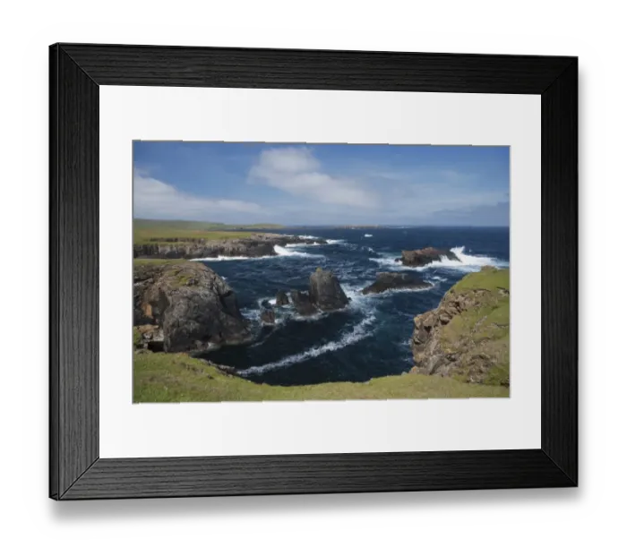 Framed Print : View of rocky coastline, with Holm of Skaw in background, Skaw, Unst, Shetland Islands Framed Print : View of rocky coastline, with Holm of Skaw in background, Skaw, Unst, Shetland Islands