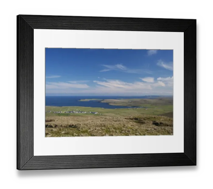 Framed Print : View of coastline, Valsgarth and North East Unst from Saxa Vord, Unst, Shetland Islands, Scotland, June
