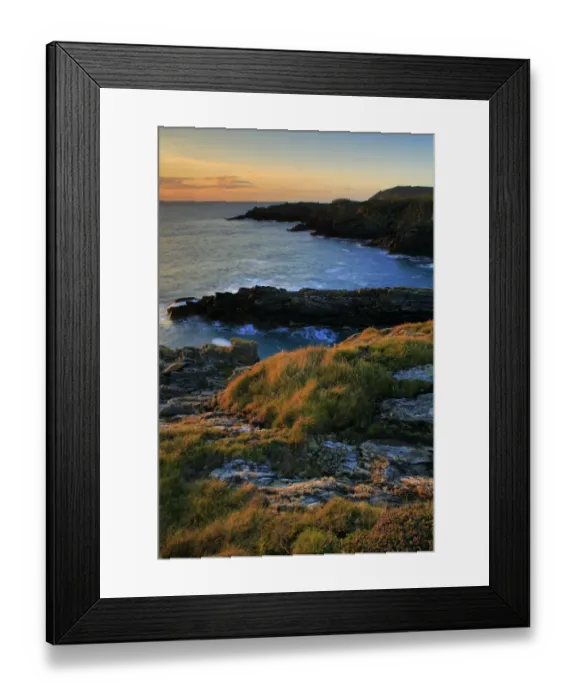 Framed Print : View of coastline and cliffs at sunset, South Stack Cliffs RSPB Reserve, Anglesey, Wales, September Framed Print : View of coastline and cliffs at sunset, South Stack Cliffs RSPB Reserve, Anglesey, Wales, September
