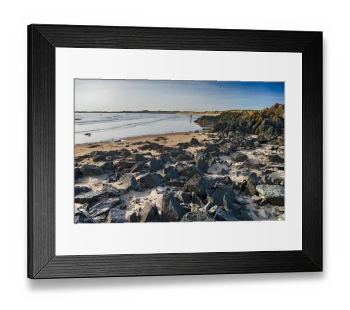 Framed Print : View of rocky beach, Newborough, Anglesey, Wales, August Framed Print : View of rocky beach, Newborough, Anglesey, Wales, August