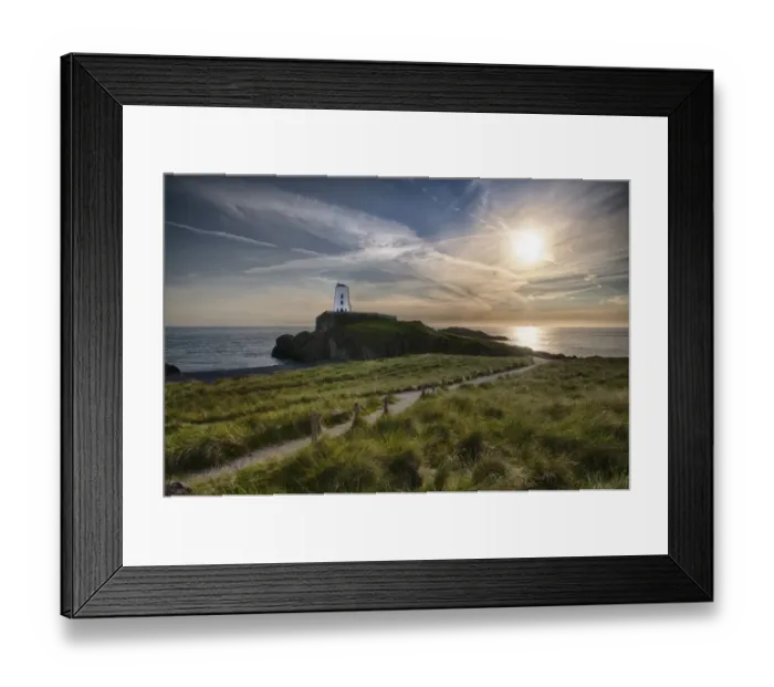 Framed Print : View of lighthouse and coastline on tidal island, Llanddwyn Island, Newborough Warren National Nature Reserve Framed Print : View of lighthouse and coastline on tidal island, Llanddwyn Island, Newborough Warren National Nature Reserve