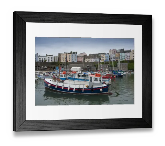 Framed Print : Boats in harbour of seaside town, Tenby, Pembrokeshire, Wales, August Framed Print : Boats in harbour of seaside town, Tenby, Pembrokeshire, Wales, August
