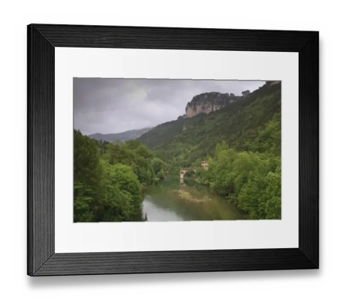 Framed Print : View of Gorges du Tarn with River Tarn and ruined bridge of la Muse, near Le Rozier, Lozere, France, June Framed Print : View of Gorges du Tarn with River Tarn and ruined bridge of la Muse, near Le Rozier, Lozere, France, June